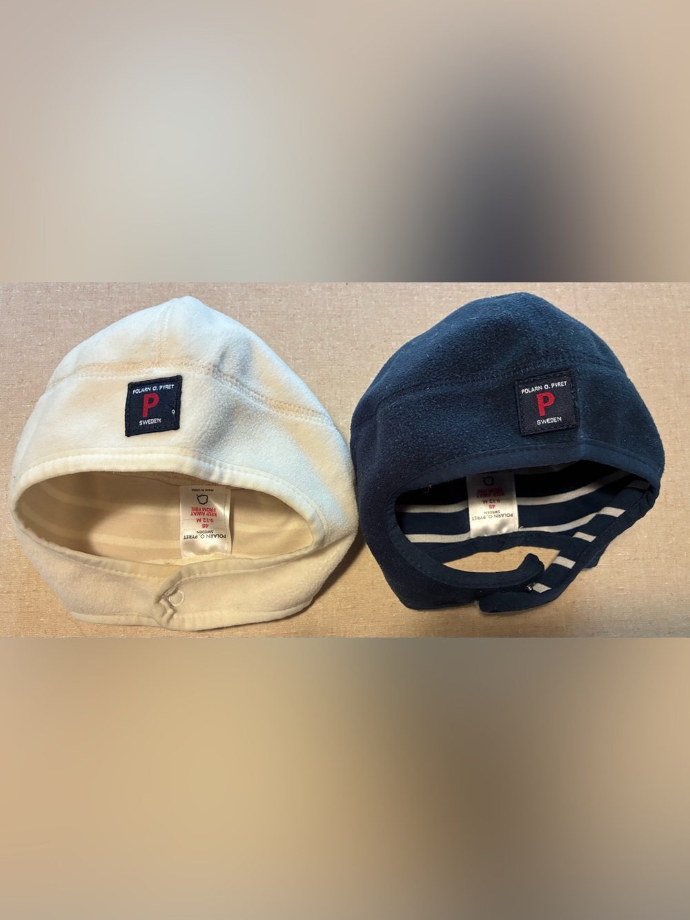 Polarn O. Pyret Navy and White Striped Baby hats (2)